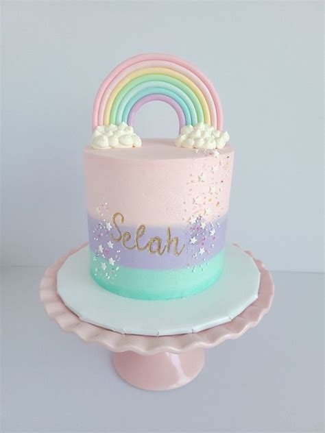 Pastel Rainbow Cake ( ombre cake) | Birthday cake kids, Rainbow birthday cake, First birthday cakes
