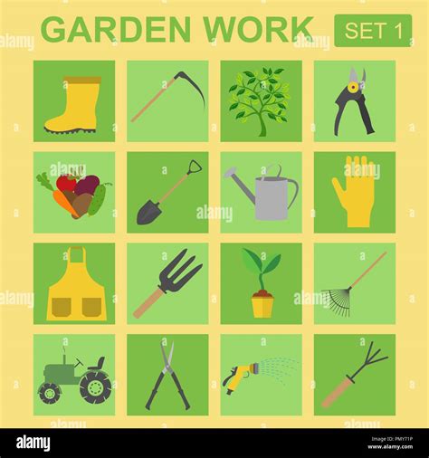 Garden work icon set. Working tools. Vector illustration Stock Vector Image & Art - Alamy