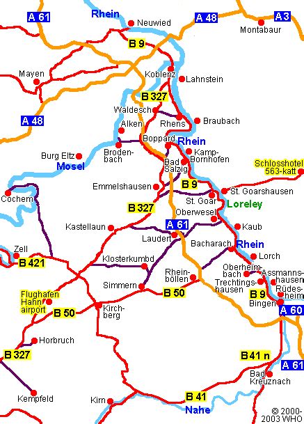 Map of Germany Rhine River Valley Frankfurt Hahn Airport