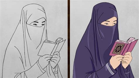 How to draw a muslim girl with hijab | Girl with Quran Drawing ...