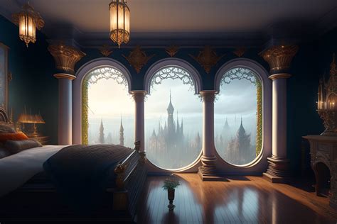 Lexica - Interior fantasy elven castle looking out window, hyper detailed, capital city ...