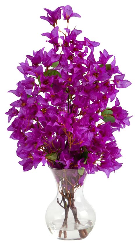 22in. Artificial Bougainvillea Arrangement with Fluted Glass Vase - Modern - Artificial Flower ...