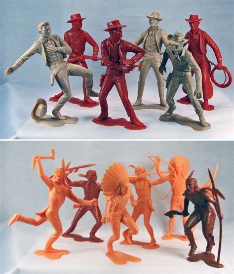 six inch Marx Toys Cowboy and Indians from the mid-1960's, each grouping has six posed ...