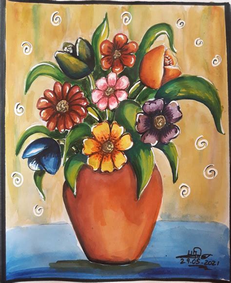 Flower vase painting in 2023 | Flower art, Easy drawings, Colorful drawings