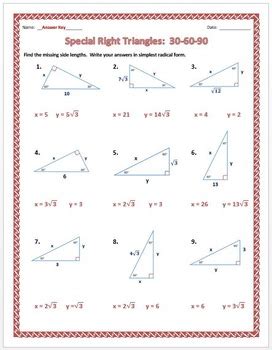 Special Right Triangles: 30-60-90 Practice Worksheet by Dr Pepper Lover