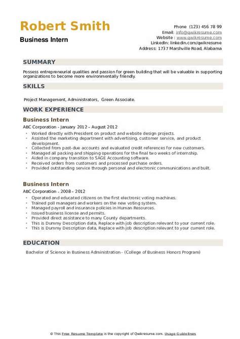 Business Intern Resume Samples | QwikResume