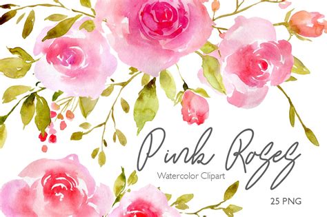 Pink Watercolor Flowers Roses PNG | Illustrations ~ Creative Market