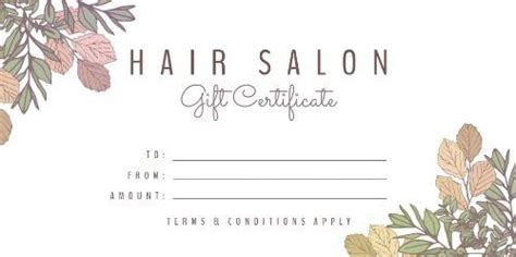a hair salon gift certificate with flowers and leaves