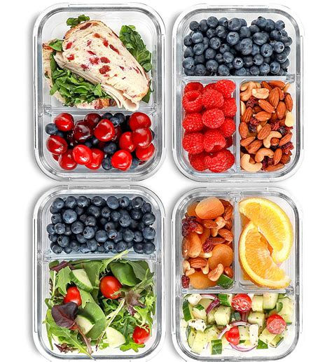 Buy Fit Strong & y Glass Meal Prep Containers 2 and 3 Compartments (4 ...