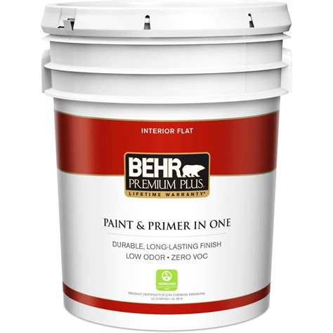 BEHR Premium Plus 5 gal. Ultra Pure White Flat Zero VOC Interior Paint and Primer in One-105005 ...