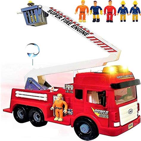 Toy Fire Truck with Lights and Sounds - 4 Sirens - Big Folding Ladder - Powerful Friction Wheels ...