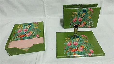 VTG MCM DESK Set 3 PC. Pencil Organizer Pen Holder Pad Holder FLORAL ...