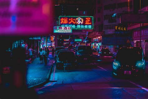 Hong Kong Night Street 4K wallpaper