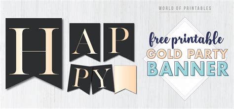 Gold Happy Birthday Banner Free Printable - World of Printables