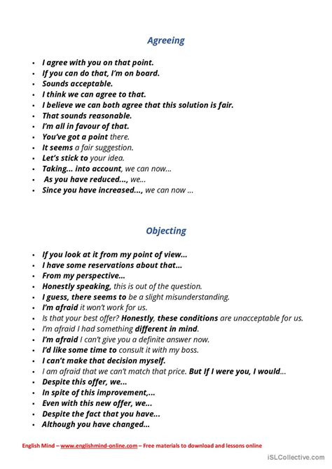 Negotiation phrases in English: English ESL worksheets pdf & doc