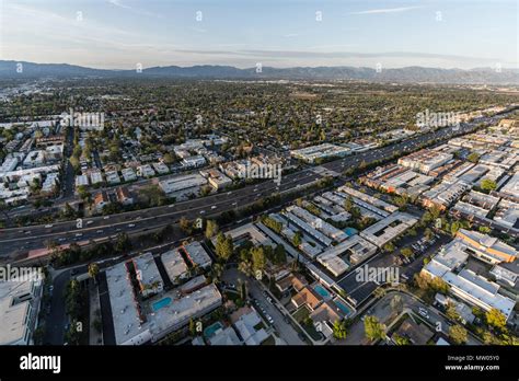 Aerial view of Encino homes, apartments and the Ventura 101 in the San ...