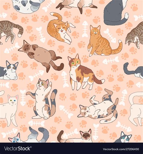 Cat pattern seamless texture with cute multicolor Vector Image