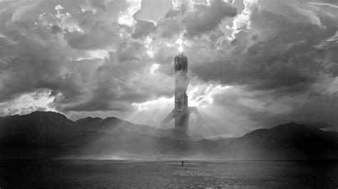 Fantasy Building Cloud Sky Tower Landscape Black & White Wallpaper ...