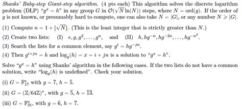 Solved This algorithm solves the discrete logarithm problem | Chegg.com