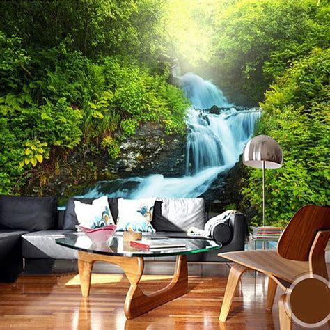 Custom Any Size 3D Wall Murals Wallpaper Forest Waterfall Landscape ...