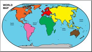 Clip Art: World Map Oceans Color Labeled – Abcteach
