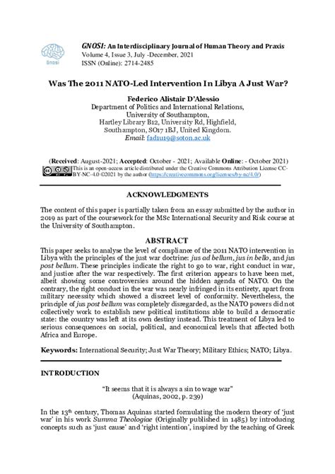 (PDF) Was The 2011 NATO-Led Intervention In Libya A Just War? | Federico Alistair D'Alessio ...