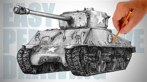 How to draw a tank ( Sherman ) - Easy Perspective Drawing 30 - YouTube