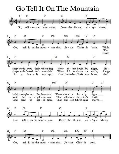 Free Lead Sheet – Go Tell It On The Mountain | Christian song lyrics, Hymn sheet music, Sheet music