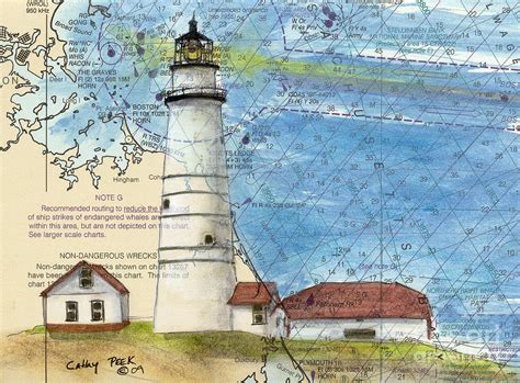 Boston Harbor Lighthouse Ma Nautical Chart Map Art Painting by Cathy Peek