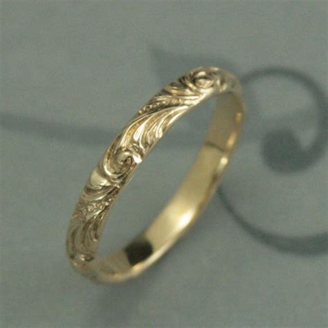 Yellow Gold Wedding Band--Florence--Women's Gold Wedding Ring--Vintage Style Wedding Ring--Swirl ...