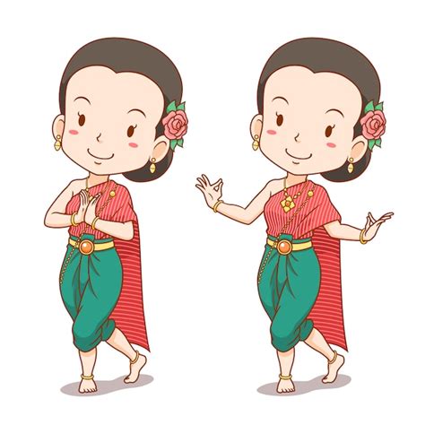 Premium Vector | Cartoon character of traditional thai dancer girl.