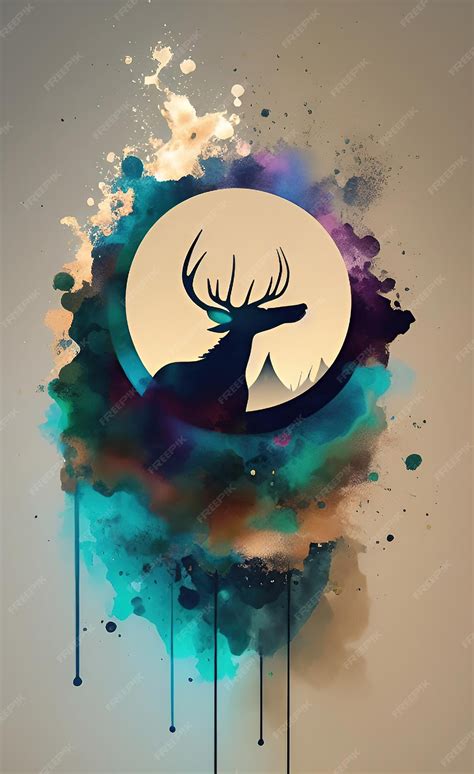 Premium Photo | A painting of a deer with the moon in the background