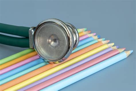 Sample of Colored Pencils and a Stethoscope Representing the Pediatric Doctor Stock Image ...