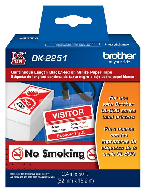 Buy Brother Genuine DK-2251 Continuous Length Replacement Labels, Black/Red Label on White Paper ...