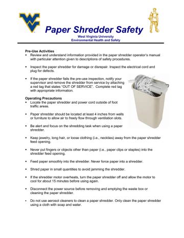 Paper Shredder Safety Guide - West Virginia University | Manualzz