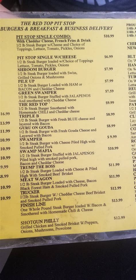 Menu at The Red Top Pit Stop BBQ, Lakeland, US Hwy 98 N