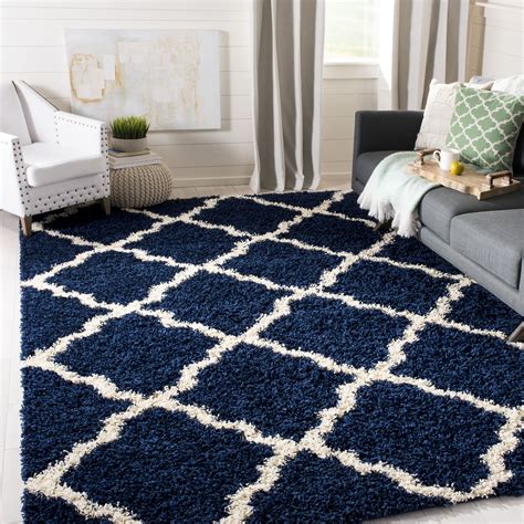 SAFAVIEH Dallas Logan Geometric Shag Area Rug, Navy/Ivory, 8' x 10' - Walmart.com