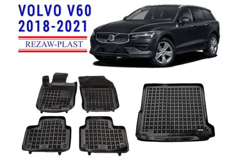 Rezaw Plast Floor Mats Set in Black for Volvo V60 2018-2021 | Custom Fit All-Weather Car Mats