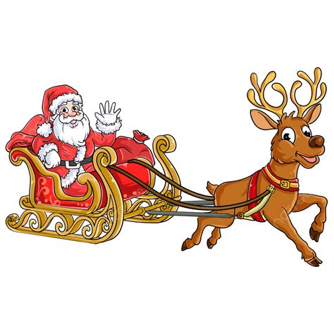 Hand Drawn Santa Claus Riding A Sleigh Delivering Presents, Santa ...