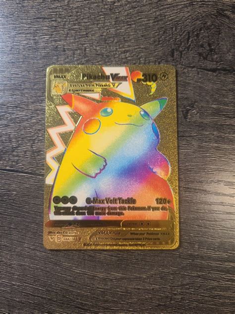 Mavin | Rainbow Pikachu Vmax Gold Foil Fan Art Pokemon Card Display Card