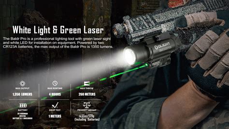 Baldr Pro Tactical Flashlight/Green Laser Combo - Black- Olight Australia