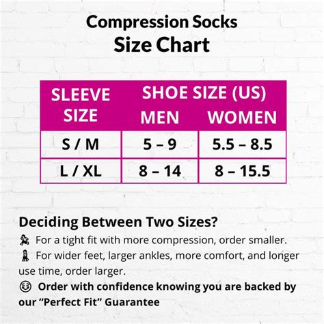 Pink Pro Compression Socks Size Chart - Crucial Compression