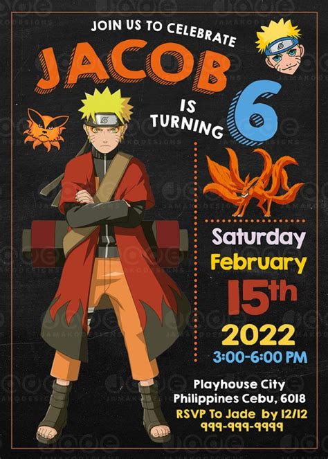 Naruto Shippuden Birthday Invitation Printable Template 5 x 7 or 4 x 6 - Jamakodesigns | Naruto ...