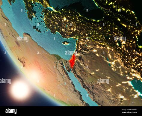 Satellite view of Israel highlighted in red on planet Earth with ...