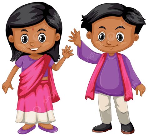 Indian Boy And Girl Smiling Object Children Costume Vector, Object ...