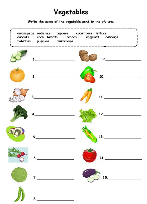 Worksheets For Vegetables