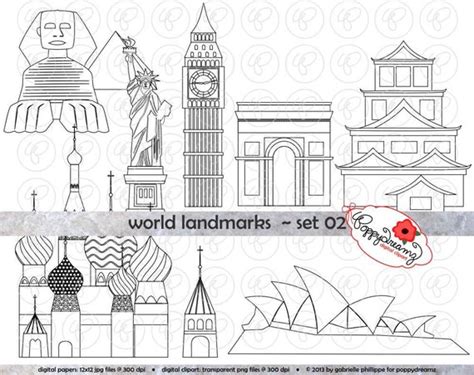 World Landmarks Line Art Set 2 Digital Clip Art: Sydney