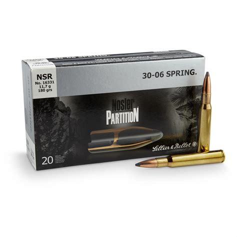 Sellier & Bellot .30-06 Spring. 180 Grain Nosler Partition Hunting Ammo, 20 Rounds - 424029, .30 ...