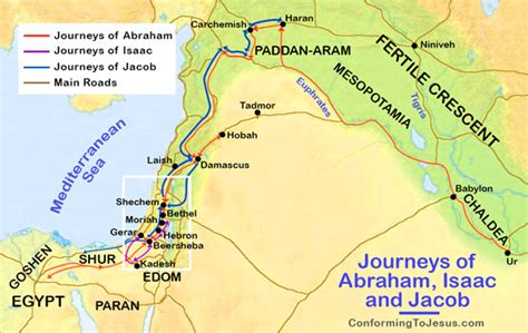 Map of the Journeys & History of Abraham, Isaac & Jacob