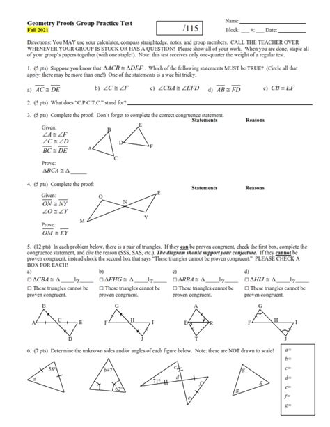 Geometry Proof Practice Test with answer key by Teach Simple